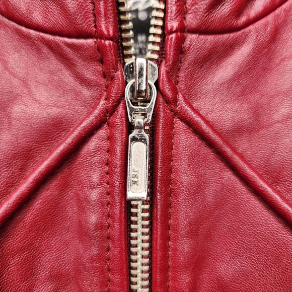 Vintage Mossimo Red Leather Jacket Oxblood Y2K Medium Cafe Racer Moto - Picture 4 of 14